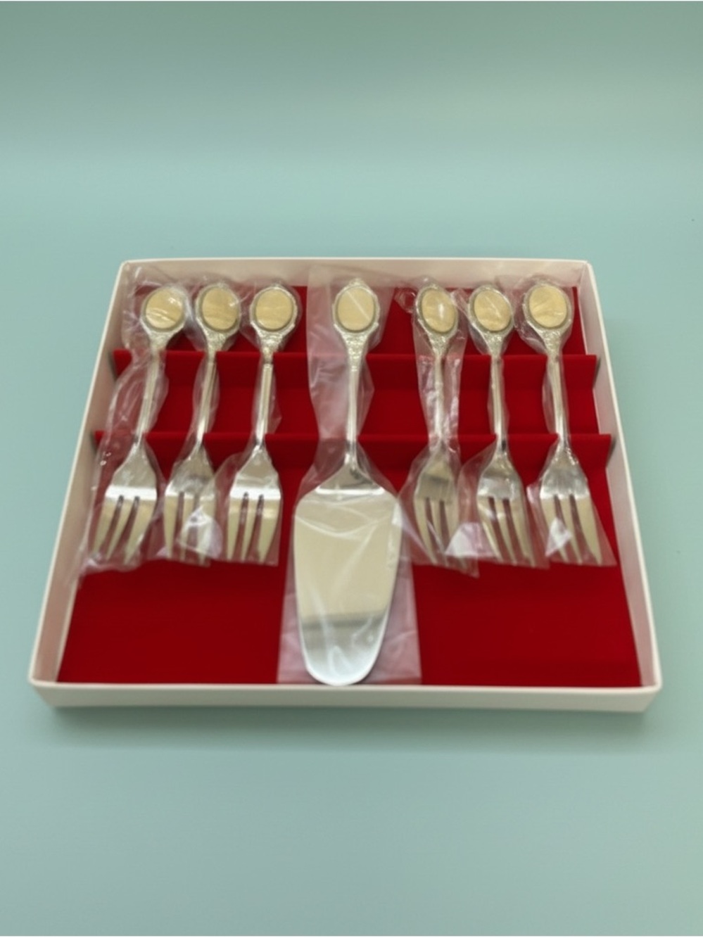 Vintage Happy Anniversary Cake Server & Fork Set (7-Piece)